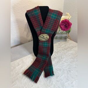 Ashford Fashions Tartan Red and Green Scarf with frayed ends. Sash pin not incl.